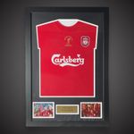 STEVEN GERRARD Hand Signed Liverpool 2005 Istanbul Shirt Framed COA £265
