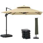 Outsunny 360-Degree Cantilever Parasol Roma Umbrella with Weights, Khaki