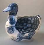 Vintage Ceramic Duck Egg Storage Holder. Large Blue and White Ceramic Duck #2132