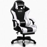 Gaming Office Chair Leather Faux Swivel Boulevard Ergonomic Black White Footrest