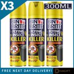 3 x BIN BRITE FLY KILLER SPRAY 300ML OUTDOOR BIN MAGGOT EGG CONTROL EASY TO USE