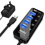 atolla Powered USB Hub with 4 USB 3.0 SuperSpeed Data Ports and 1 USB Smart Char
