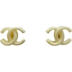 Chanel Coco Mark Earrings Cream-colored Plastic Accessory Used