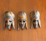 🇰🇪 Maasai Hand-Carved Wooden Mini Masks – Kenyan Tribal Wall Art x 3