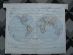 100% ORIGINAL  LARGE WORLD IN HEMISPHERES MAP BY STANFORD C1887 VGC