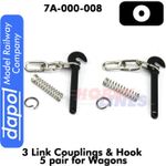 3 - Link Couplings & Hooks O Gauge 5 pair for Wagons Dapol 7A-000-008