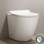 Elva Back To Wall Round Rimless White BTW Toilet Bathroom, Slim Soft Close Seat