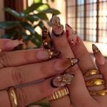 24Pcs Brown Gold 3D Flower Press On Nails Tortoiseshell Leopard French Tip