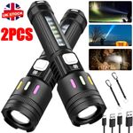 2PCS 99000000LM Super Bright Flashlight LED Powerful Rechargeable Torch Zoomable