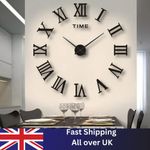 3D DIY Extra Large Roman Numerals Luxury Mirror Wall Sticker Clock Home Decor UK
