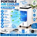 4L Portable Evaporative Air Cooler 3 Speed 120° Oscillation Wheels White