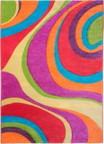 Multicolour Rug Rainbow Swirls Design Hand Carved Pile 3D Texture Bright Vivid