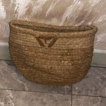 Oval Woven Straw Storage Basket with Handles Beige 18x22in H 24in