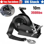 Heavy Duty 3500LBS Hand Winch 2Gear 10M Polyester Strap ATV Trailer Truck Marine