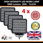 Bright Square 48W LED x4 Work Lamp Flood Light Tractor Recovery Truck 12v 24v