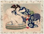 Bathing Mistress with Shop Boy (original Japanese shunga erotic woodblock print)