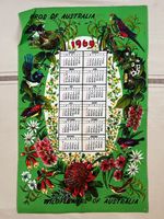 Vintage 60s Australia Tea Towel New Birds Flowers 1969 Vibrant Colourful Rare