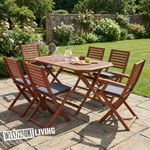 WOODEN OUTDOOR GARDEN FURNITURE 6 SEATER DINING TABLE FOLDING CHAIRS + CUSHIONS