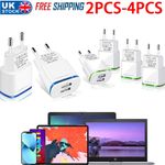 EU 2 Pin to Dual USB Plug Adapter Travel Charger, Europe Euro Adaptor 2X/3X/4X