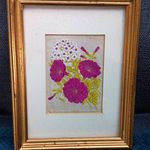 Framed Vintage 1930s Woven Silk, Kensitas Pink & White Flowers