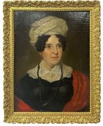 19th Century English School Portrait of a Lady White Headdress Oil Painting