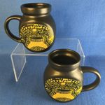 Rare Pair of Marmite Awesome Novelty Jar Cups/Mugs; Yellow Writing on Matt Black