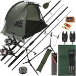 Carp Fishing Setup 2x Stalking 8ft Rods Reels With Bait Bivvy Pod Mat And Tackle