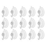 15pcs Suction Cup Hooks 1.20" Waterproof Vacuum Shower Hook Load 2.2 lbs, Clear