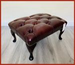 Chesterfield Queen Anne Button Red Genuine Leather Footstool