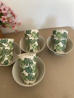 Set Of 8 Outdoor Picnic Bbq Camping Tumbler Cup & Bowls Green & White