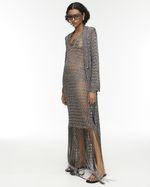 River Island Womens Maxi Dress RI Studio Grey Metallic Crochet Casual Tassel Hem
