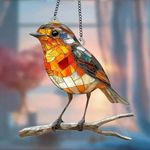 Large Robin Bird On Twig Suncatcher Stained Glass Effect Hanging Window Ornament