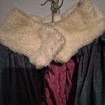 Stunning Vintage Long Green Opera Cape Cloak Fur Collar Purple Lining Coarse Net