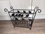 Vintage Wrought Iron Black Metal Magazine Storage Rack Log Kindling Newspaper