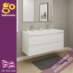 1200mm White Gloss Bathroom Vanity Unit Wall Hung 2 Drawer with Resin Basin Sink