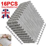 Grey Wooden Grain Foam Tiles Exercise Yoga Gym Fitness Garage Workshop Floor Mat
