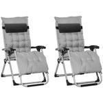Outsunny 2pc Reclining Zero Gravity Sun Loungers ,Folding Chaise Lounge Chair wi