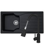 Liquida CMP10BL 1.0 Bowl Reversible Black Kitchen Sink And KPO11MB Black Tap