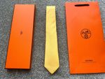 Hermès Paris Façonnée H Jacquard Silk Tie Yellow Repeating H Pattern France