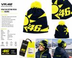 VR46 Valentino Rossi Kids Beanie Navy Fluorescent Yellow Pom Pom New With Tags