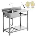 HOMCOM Outdoor Kitchen Sink Unit with Cold and Hot Water Pipe