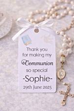 Personalised Communion Thank You Tags, Bible Dove Favour Labels, White Card