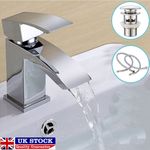Waterfall Bathroom Sink Tap Cloakroom Basin Mixer Chrome Mono Faucet + Waste Set