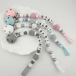 Personalised Dummy Clip Wooden Crochet Baby Pacifier Clip Chain Girl Or Boy