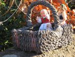 basket seagrass, shopping picnic, dark blue grey, storage/decor toy vintage, VGC