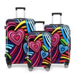 Hardside Shell Suitcase Set Heart Print Luggage Lightweight Cabin Travel Bag