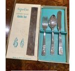 Vintage unused and boxed Sipelia Child’s Nursery Rhyme cutlery Set 1970 New Baby