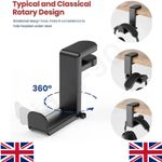 Rotating Headphone Stand Under Desk Clamp-on Gaming Headset Holder Hanger Hook