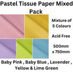 Tissue Paper Pastel Coloured Mixed 5 Colours  Easter Hampers 500mm x 750mm 