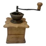 Vintage Wooden Box Coffee Grinder - Manual Hand Crank Bean Mill - Working